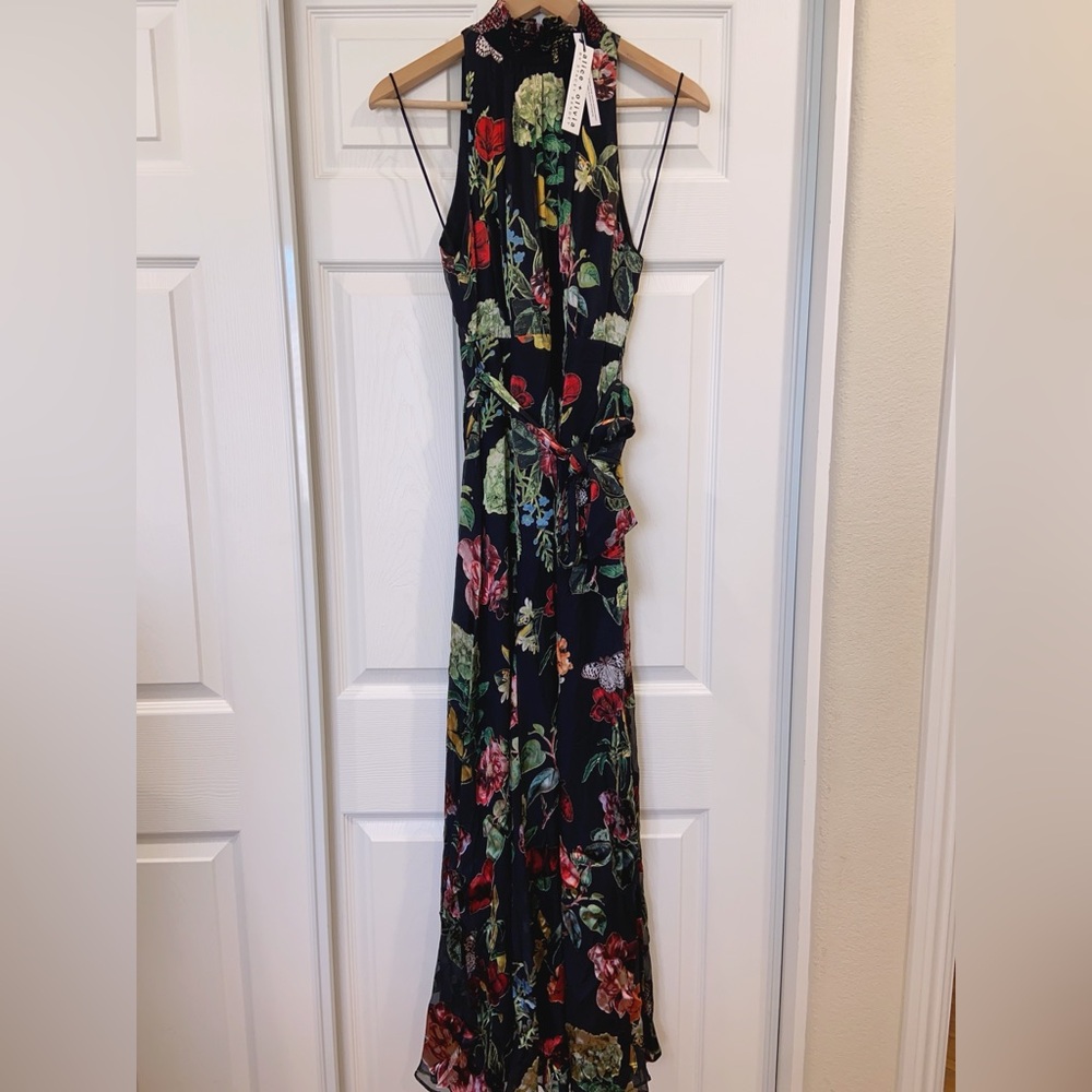 NWT $695 Alice and Olivia Dita Smocked Neck Godet Maxi Dress - Picture 6 of 10